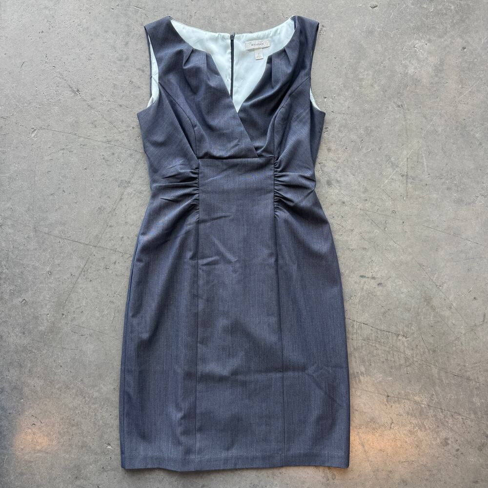 Vintage Y2k Dressbarn Grey Sheath Midi Business Sleeveless Dress Women's Size 4